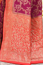 Thumbnail for Joban Fashion Hot Pink Crepe Chiffon Pure Handloom Banarasi Silk Saree