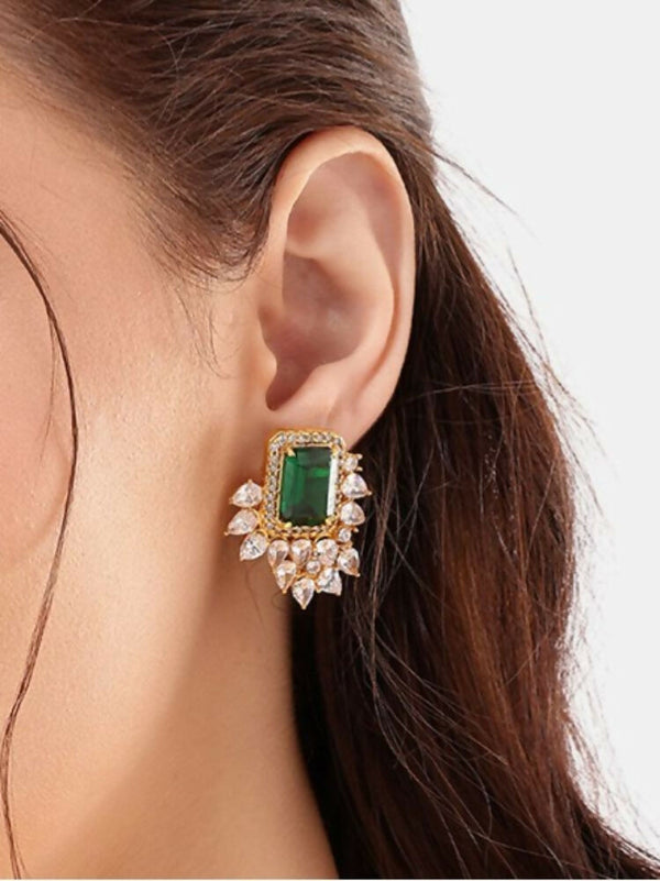 Nuyug 22K Gold Plated Emerald Fern Muse Stud Earrings