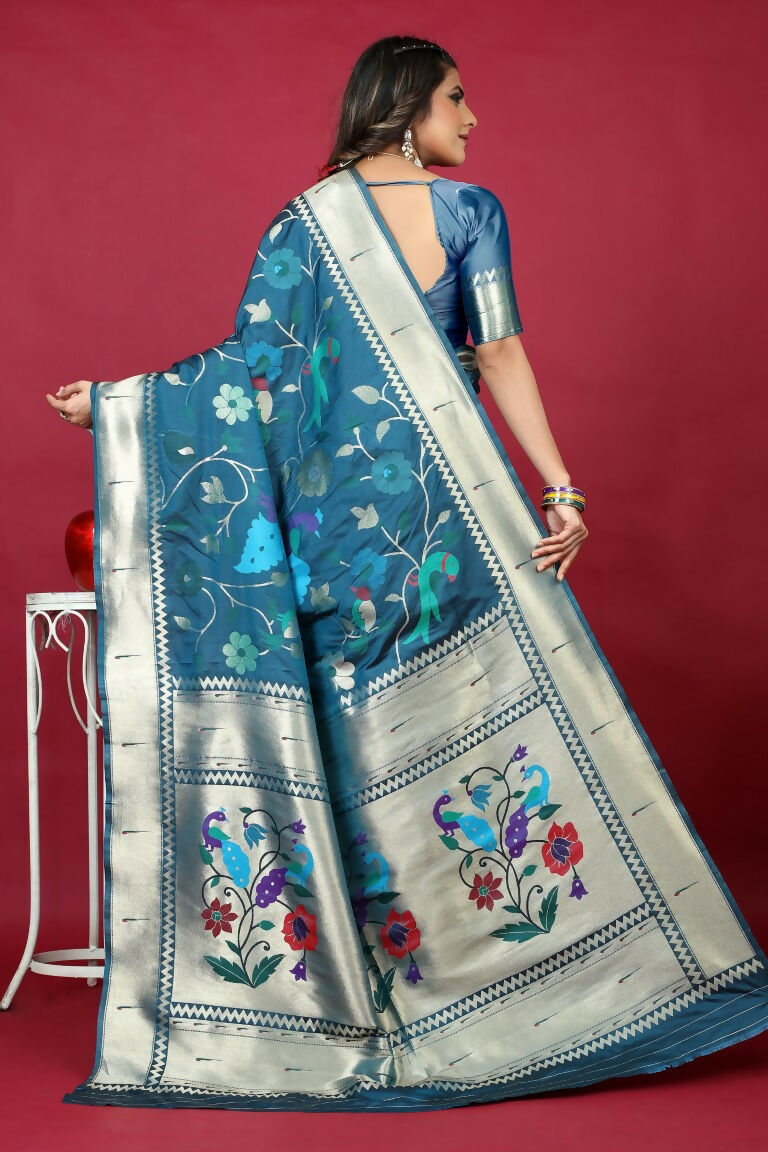 Jyoti Fashion Women's Morpich Paithani Silk Zari Woven Saree with Blouse - Distacart