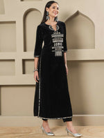 Thumbnail for Joban Fashion Women Black Velvet Hand Embellishment Stitched Kurta Set - Distacart
