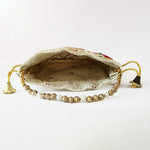 Thumbnail for JS Fashion Bridal Silk Brocade Potli Bag with Pearl Border & Beaded Handle - Distacart