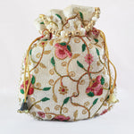 Thumbnail for JS Fashion Bridal Silk Brocade Potli Bag with Pearl Border & Beaded Handle - Distacart