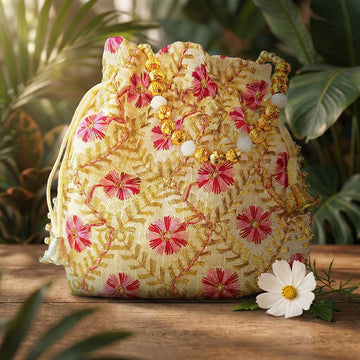 JS Fashion Embroidered Handcrafted Wedding Potli Bag with Beads - Dista