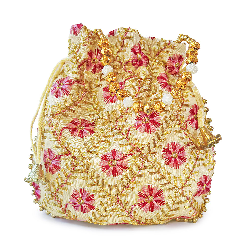JS Fashion Embroidered Handcrafted Wedding Potli Bag with Beads - Dista