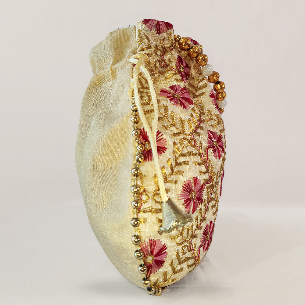JS Fashion Embroidered Handcrafted Wedding Potli Bag with Beads - Dista