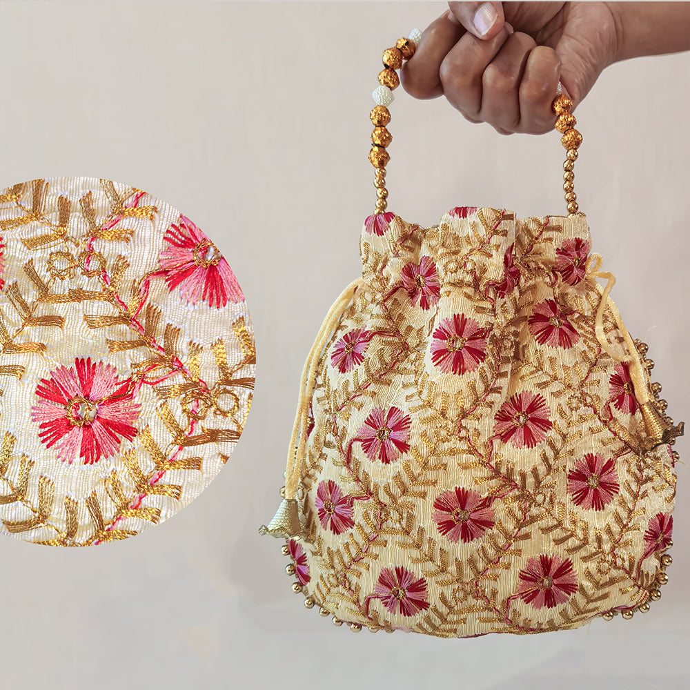 JS Fashion Embroidered Handcrafted Wedding Potli Bag with Beads - Dista