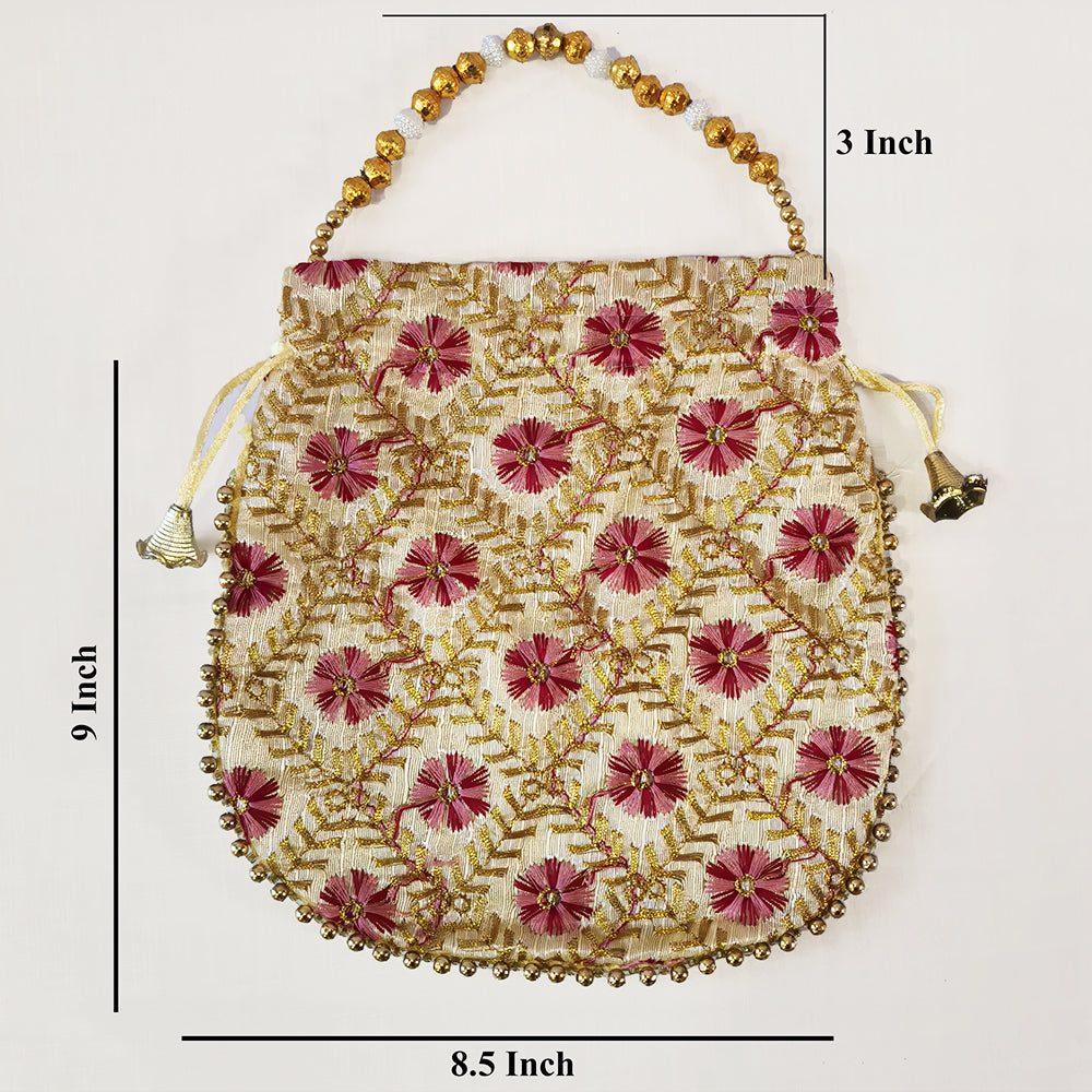 JS Fashion Embroidered Handcrafted Wedding Potli Bag with Beads - Dista