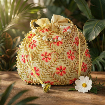 JS Fashion Embroidered Handcrafted Wedding Potli Bag with Beads - Dista