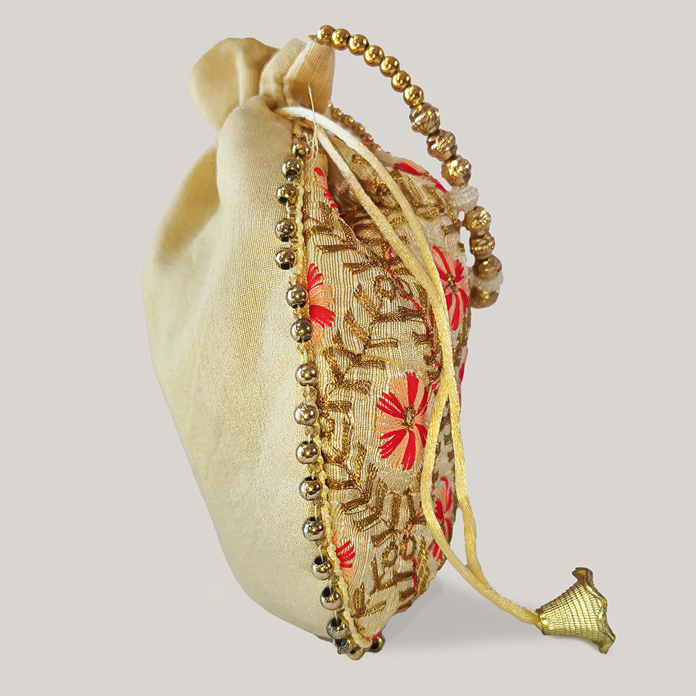 JS Fashion Embroidered Handcrafted Wedding Potli Bag with Beads - Dista
