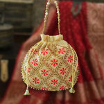 Thumbnail for JS Fashion Embroidered Handcrafted Wedding Potli Bag with Beads - Dista