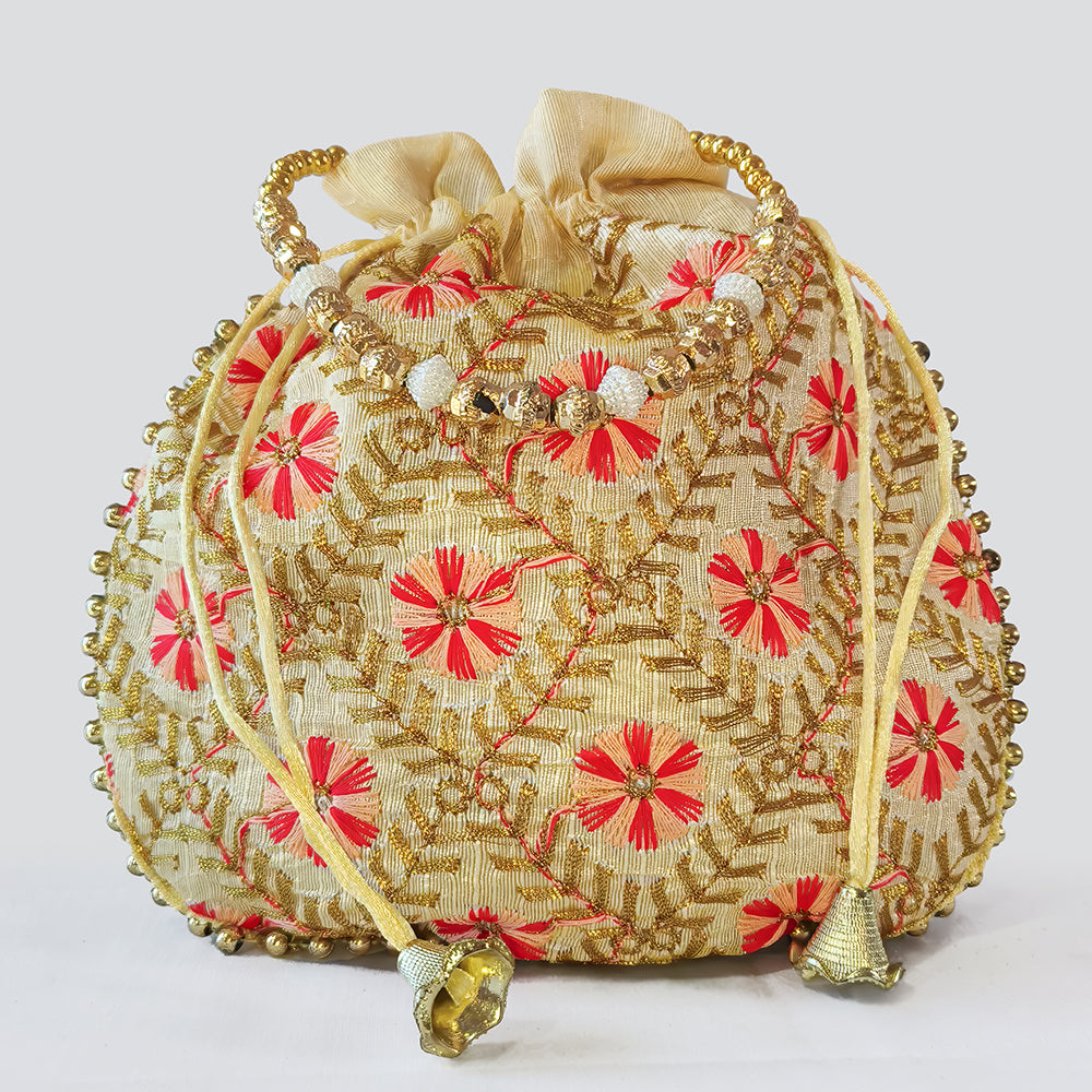 JS Fashion Embroidered Handcrafted Wedding Potli Bag with Beads - Dista