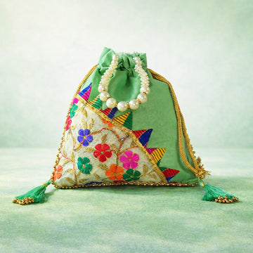JS Fashion Embroidered Handcrafted Wedding Potli Bag with Beads - Dista