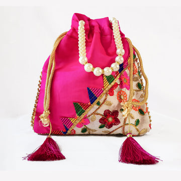 JS Fashion Embroidered Handcrafted Wedding Potli Bag with Beads - Dista