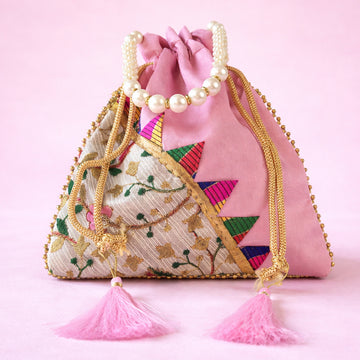 JS Fashion Embroidered Handcrafted Wedding Potli Bag with Beads - Dista