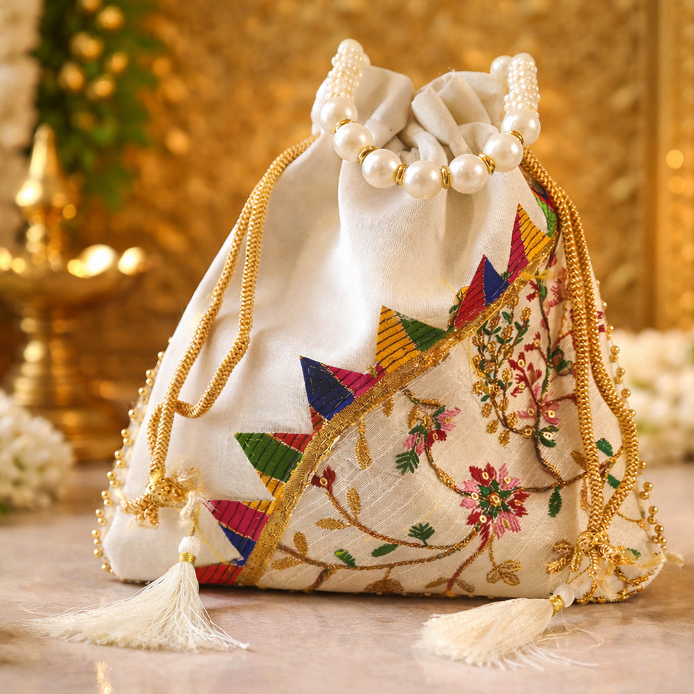 JS Fashion Embroidered Handcrafted Wedding Potli Bag with Beads