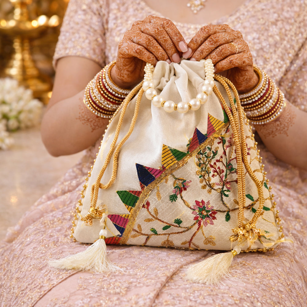 JS Fashion Embroidered Handcrafted Wedding Potli Bag with Beads