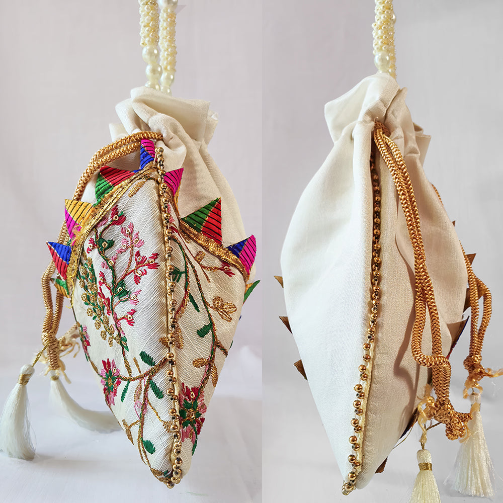 JS Fashion Embroidered Handcrafted Wedding Potli Bag with Beads