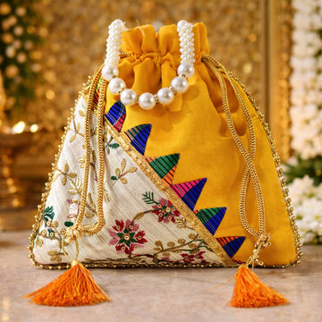 JS Fashion Embroidered Handcrafted Wedding Potli Bag with Beads - Dista