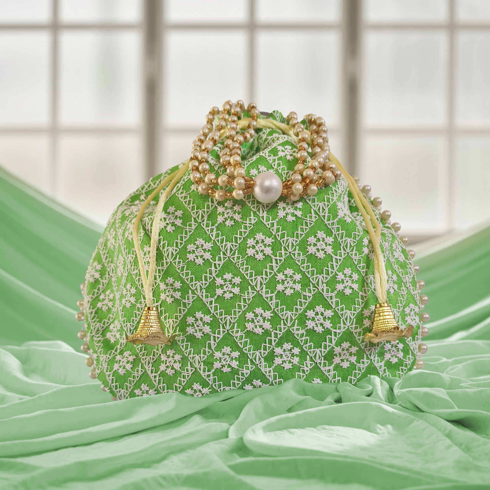 JS Fashion Embroidered Handcrafted Wedding Potli Bag with Beads - Dista