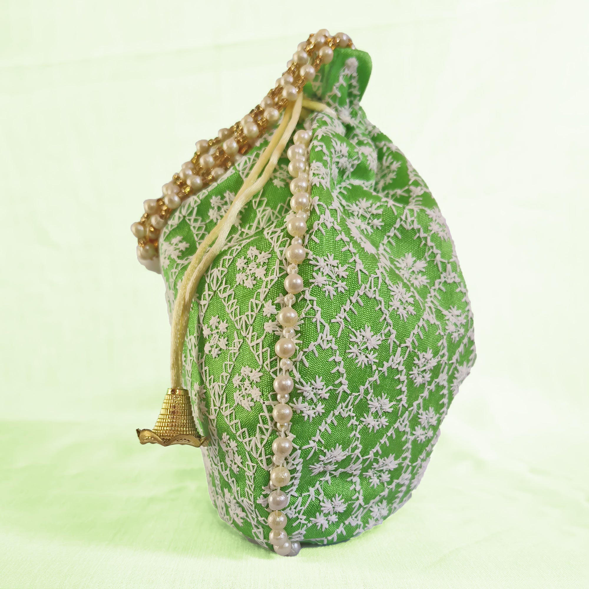 JS Fashion Embroidered Handcrafted Wedding Potli Bag with Beads - Dista