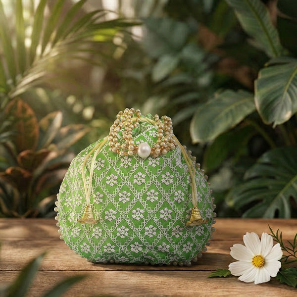 JS Fashion Embroidered Handcrafted Wedding Potli Bag with Beads - Dista