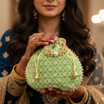 Thumbnail for JS Fashion Embroidered Handcrafted Wedding Potli Bag with Beads - Dista