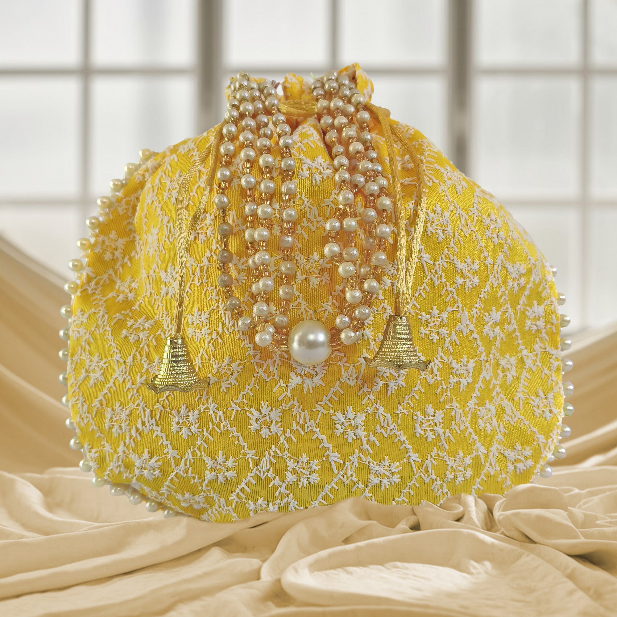 JS Fashion Embroidered Handcrafted Wedding Potli Bag with Beads - Dista