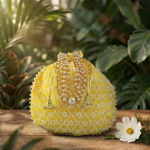 JS Fashion Embroidered Handcrafted Wedding Potli Bag with Beads - Dista