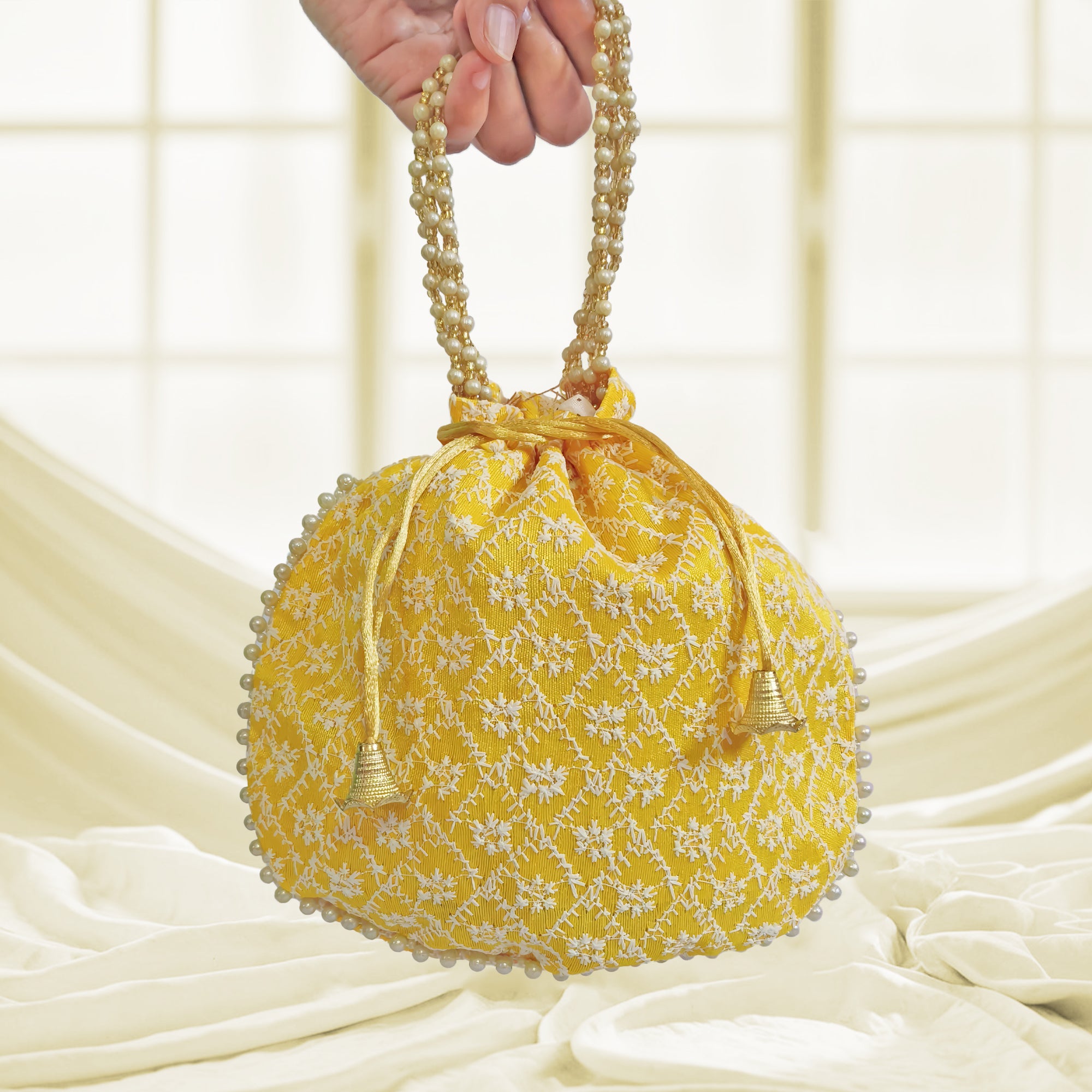 JS Fashion Embroidered Handcrafted Wedding Potli Bag with Beads - Dista