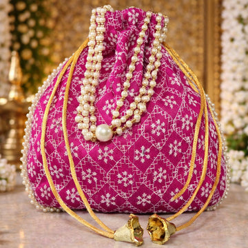 JS Fashion Embroidered Handcrafted Wedding Potli Bag with Beads - Dista