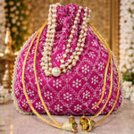 Thumbnail for JS Fashion Embroidered Handcrafted Wedding Potli Bag with Beads - Dista