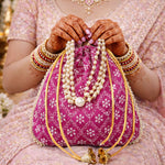 Thumbnail for JS Fashion Embroidered Handcrafted Wedding Potli Bag with Beads - Dista