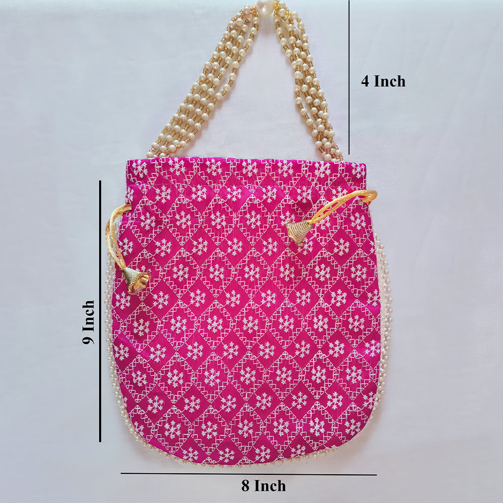 JS Fashion Embroidered Handcrafted Wedding Potli Bag with Beads - Dista