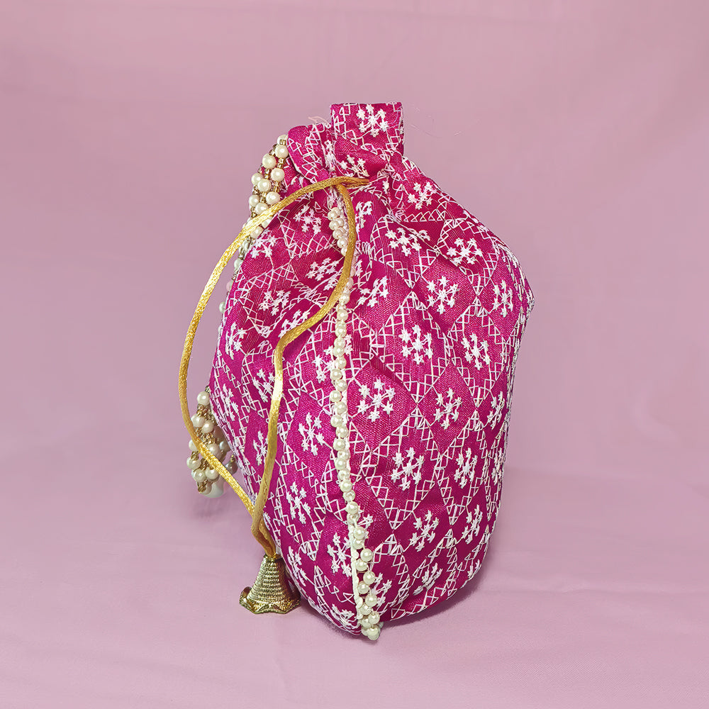 JS Fashion Embroidered Handcrafted Wedding Potli Bag with Beads - Dista