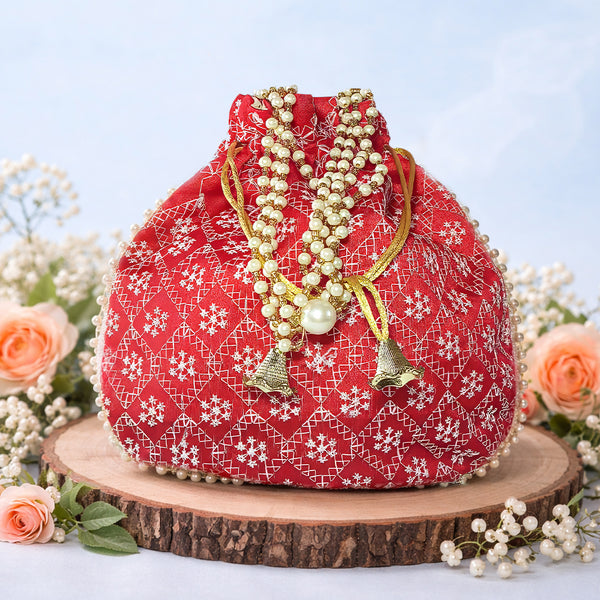 JS Fashion Embroidered Handcrafted Wedding Potli Bag with Beads