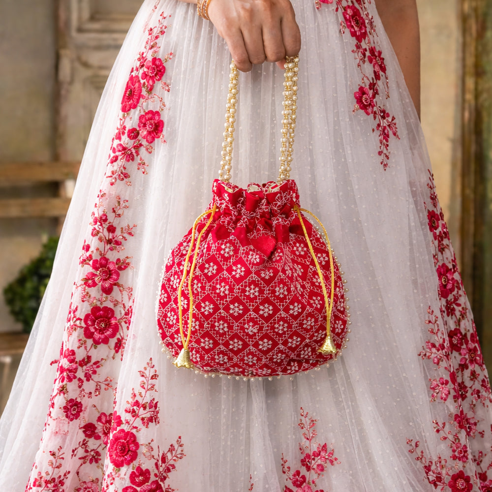 JS Fashion Embroidered Handcrafted Wedding Potli Bag with Beads