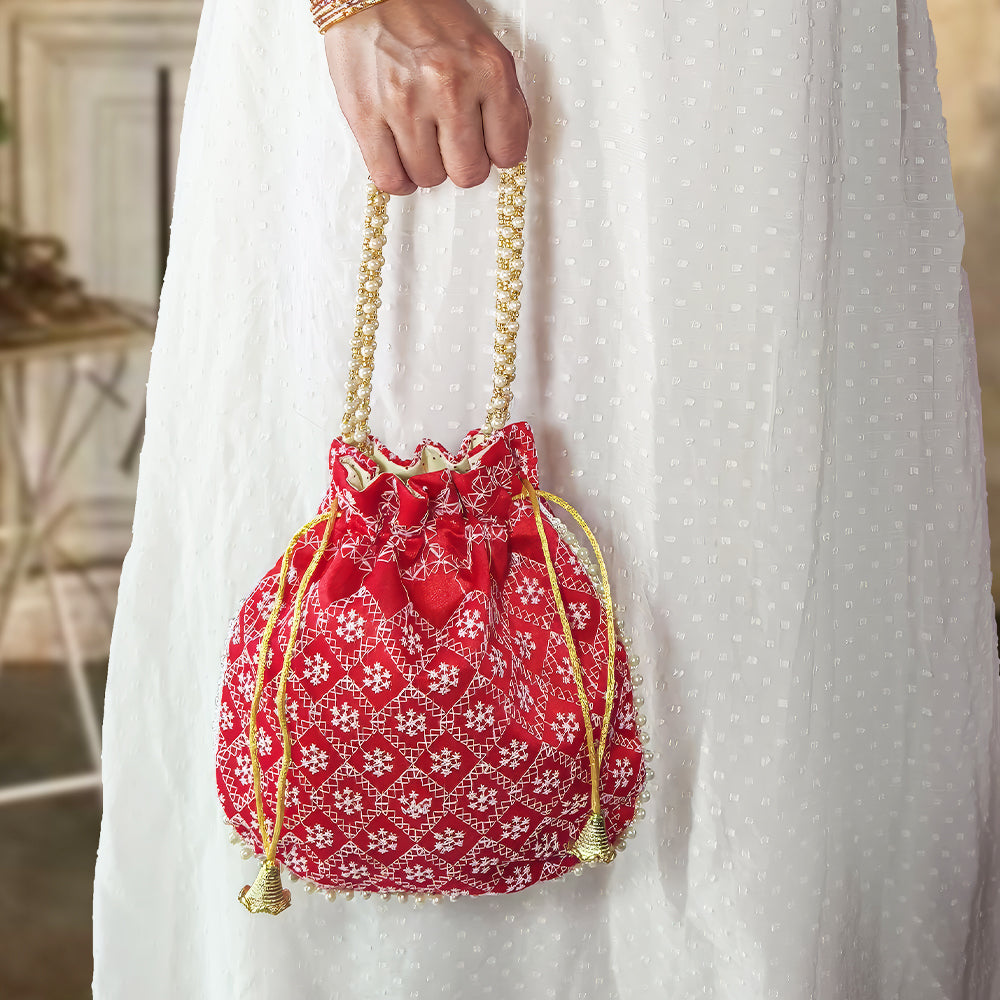 JS Fashion Embroidered Handcrafted Wedding Potli Bag with Beads