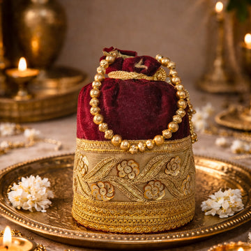 JS Fashion Silk Designer Potli Bag for Women with Golden Embroidery & Pearl Handle - Distacart