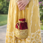 Thumbnail for JS Fashion Silk Designer Potli Bag for Women with Golden Embroidery & Pearl Handle - Distacart