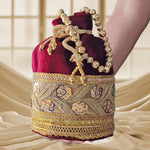 Thumbnail for JS Fashion Silk Designer Potli Bag for Women with Golden Embroidery & Pearl Handle - Distacart