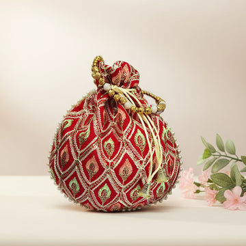 JS Fashion Embroidered Handcrafted Wedding Potli Bag with Beads - Dista