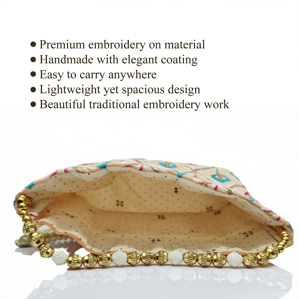 JS Fashion Embroidered Handcrafted Wedding Potli Bag with Beads - Dista