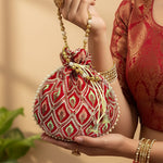 Thumbnail for JS Fashion Embroidered Handcrafted Wedding Potli Bag with Beads - Dista