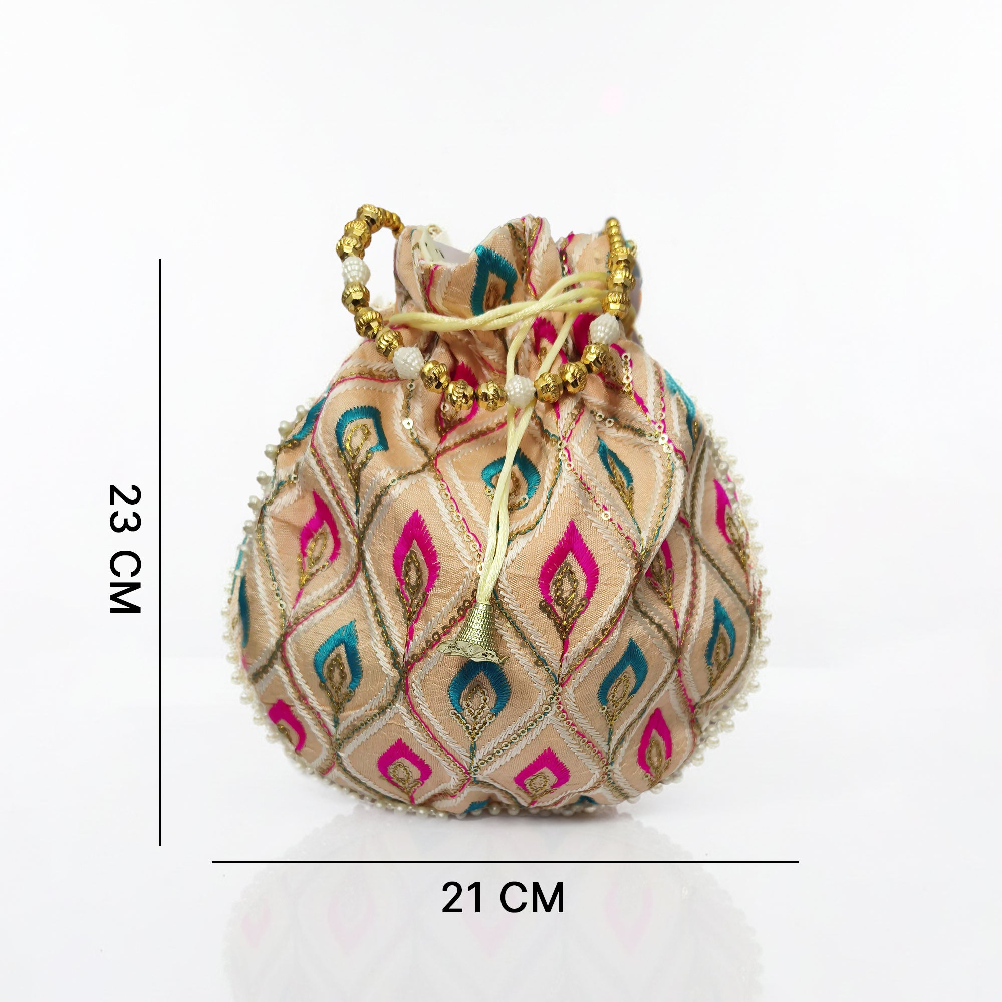 JS Fashion Embroidered Handcrafted Wedding Potli Bag with Beads - Dista