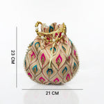Thumbnail for JS Fashion Embroidered Handcrafted Wedding Potli Bag with Beads - Dista