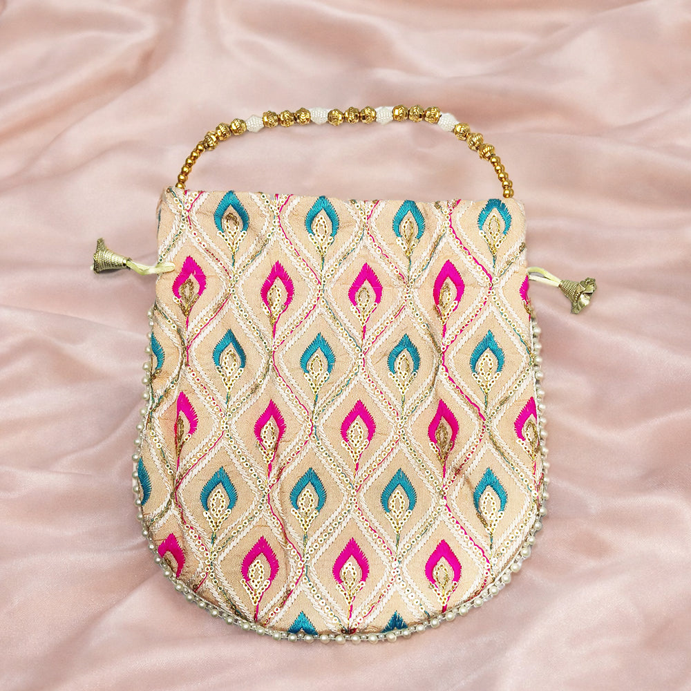 JS Fashion Embroidered Handcrafted Wedding Potli Bag with Beads - Dista
