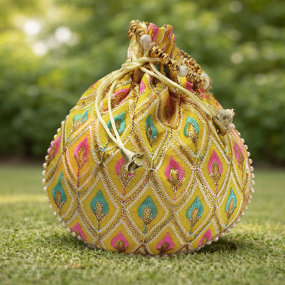JS Fashion Embroidered Handcrafted Wedding Potli Bag with Beads - Dista