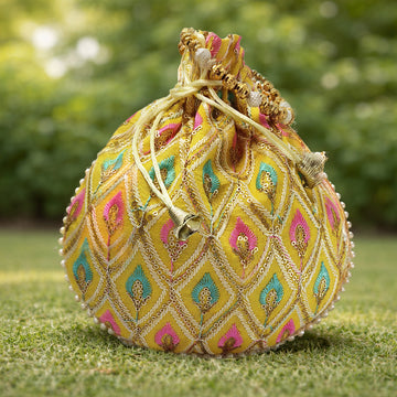 JS Fashion Embroidered Handcrafted Wedding Potli Bag with Beads - Dista