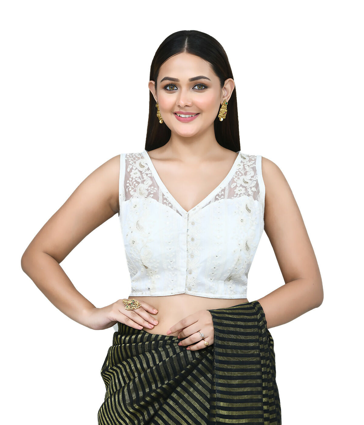 Joban Fashion Women's White Embroidered Stitched Blouse
