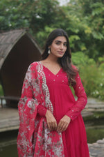 Thumbnail for Jyoti Fashion Women's Pink Faux Blooming Butti Work Kurta with Trouser & Dupatta - Distacart